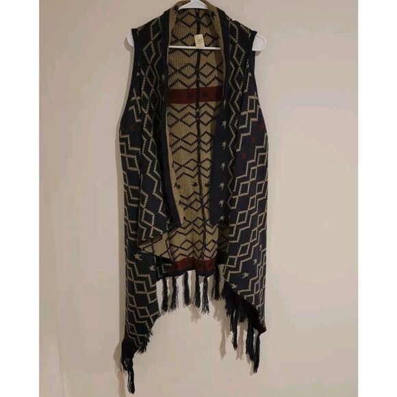 lildy Sweaters - Lildy Aztec Cardigan Vest Long Fringe Hem